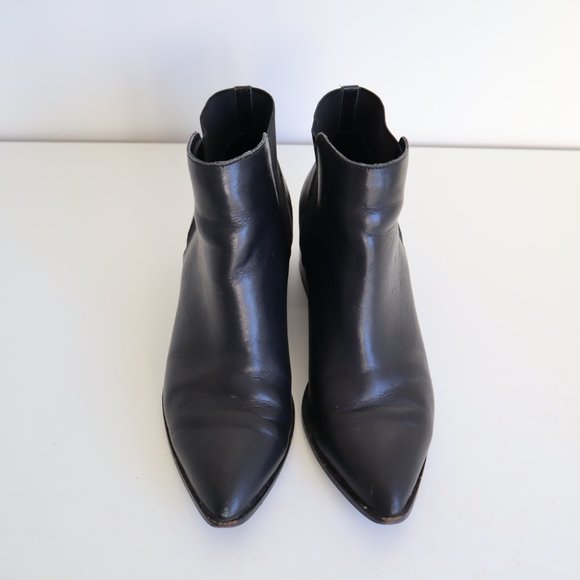 Black Leather Pointed Toe Chelsea Ankle Boots, Size 6 - Picture 2 of 11